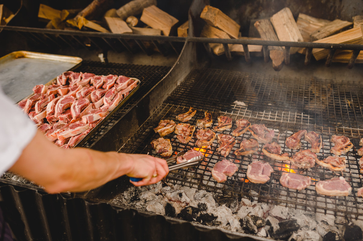 BBQ meat and flames