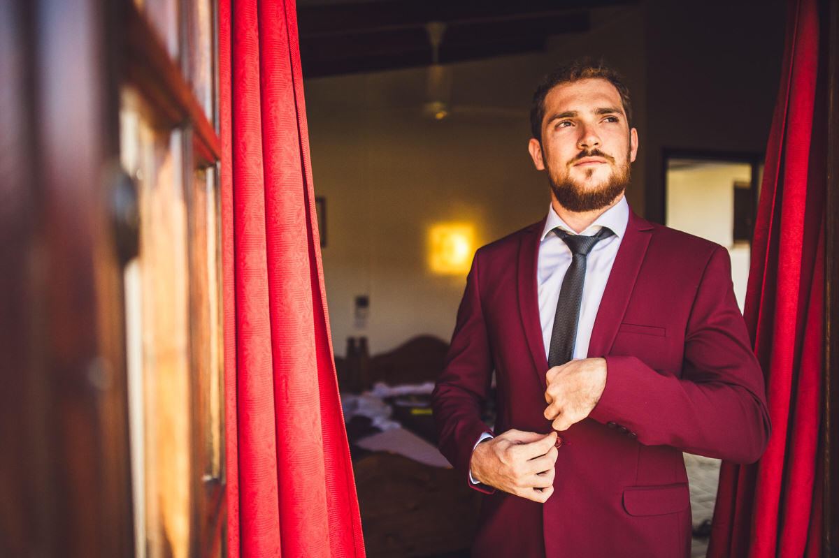 deep red suit
