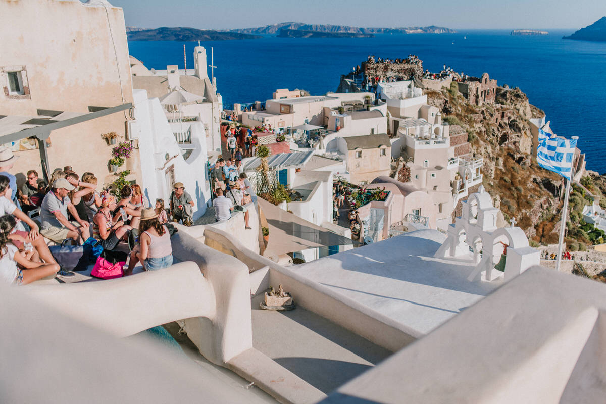 greece flag santorini
